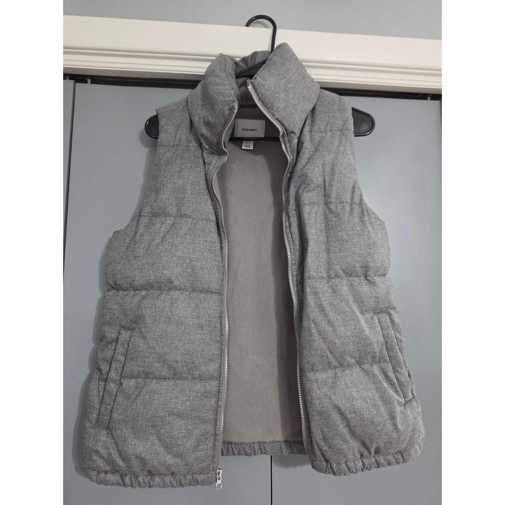 Old Navy Puffer Vest Women Small Gray Like New Frost-Free Fleece Lined Quilted